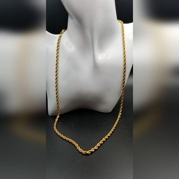 Gold tone twisted rope chain unisex jewelry. N130 - Picture 1 of 2